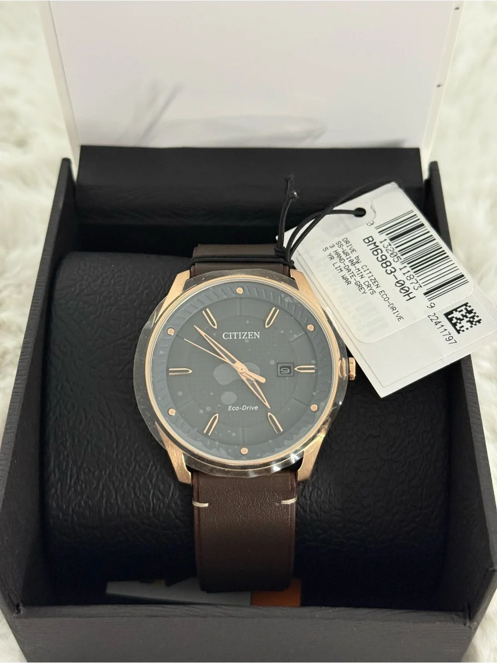 Citizen Eco-Drive Men’s Watch BM6983-00H Rose Gold Gray Dial NWT Box